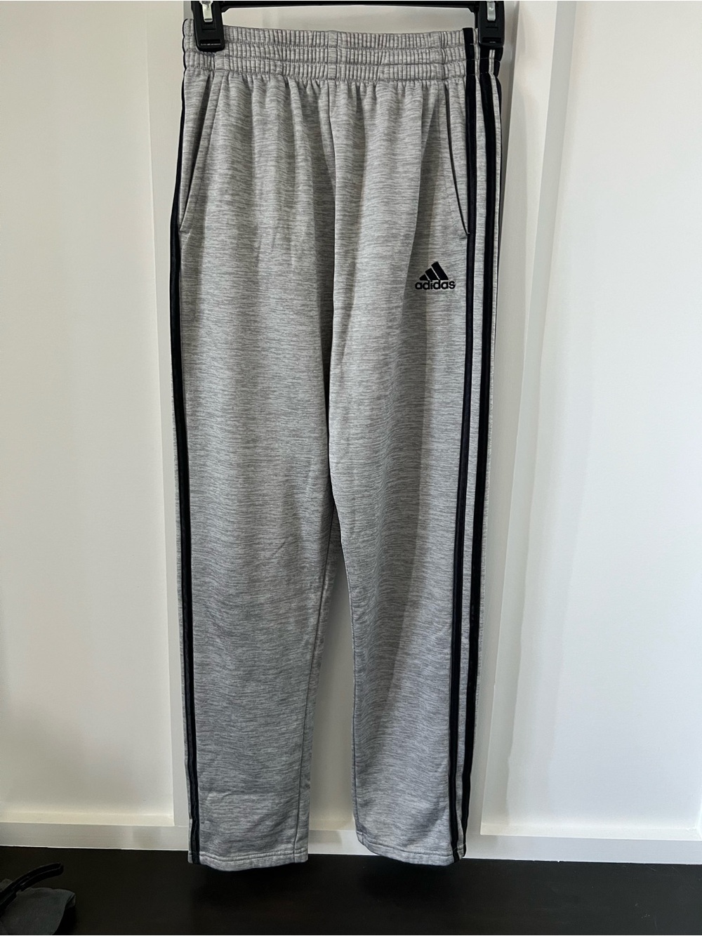 Adidas Boys Heather Gray Joggers with Black Side Stripes